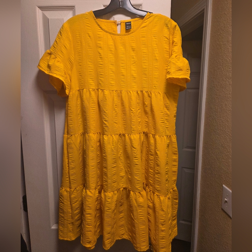 Shein Vibrant Yellow Tiered Dress